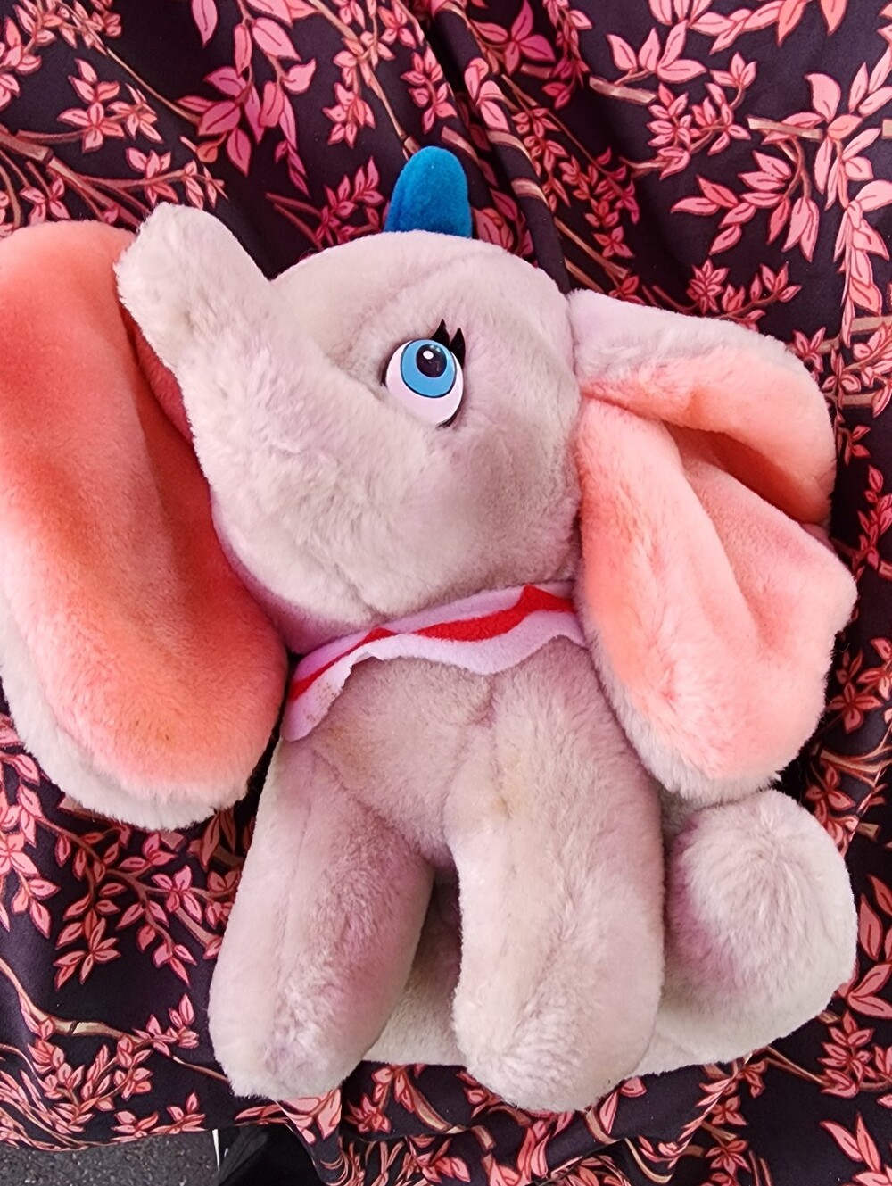 Disney Plush Dumbo in Grey with Pink Ears and Blue Hat